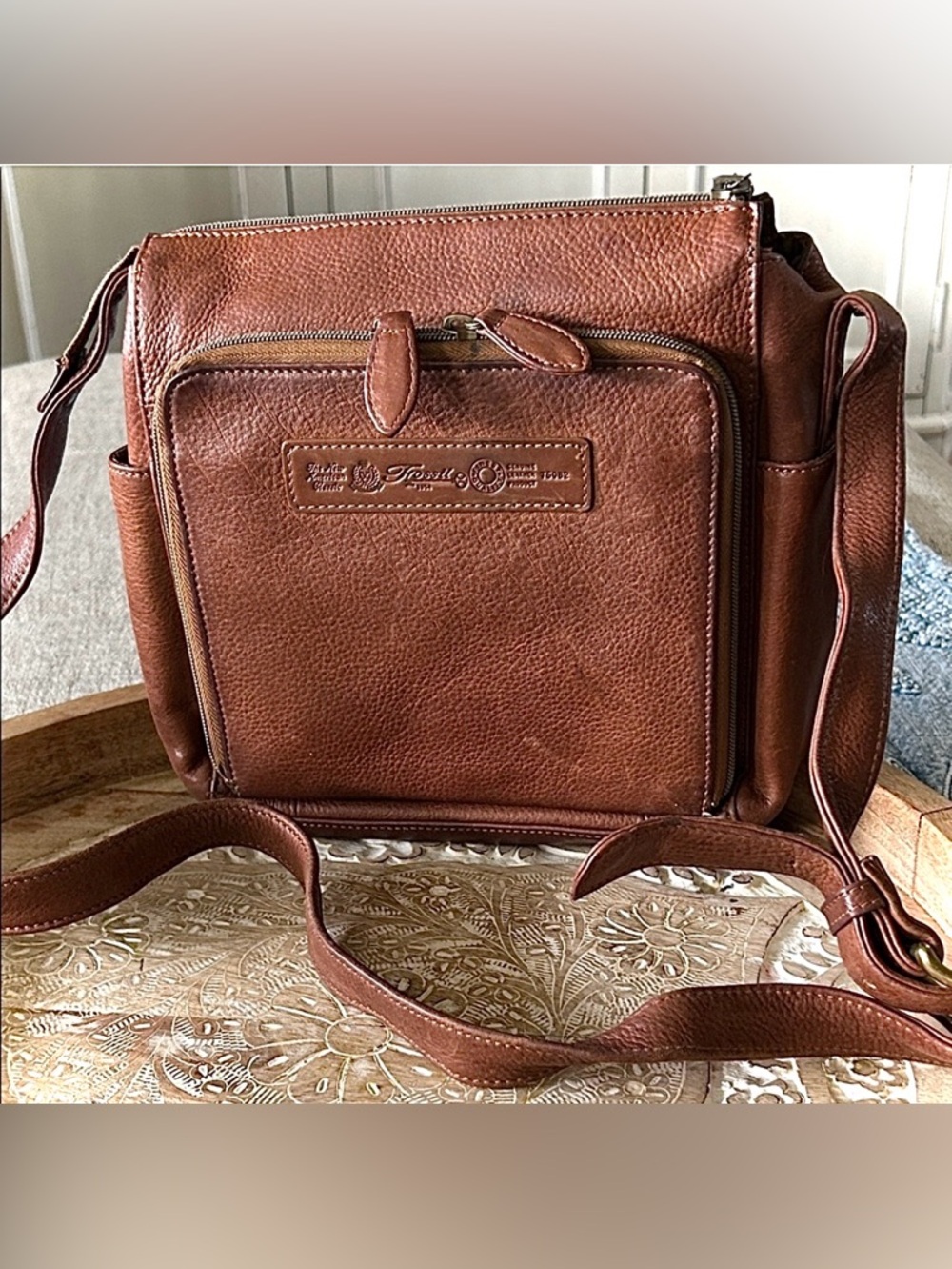 FOSSIL RYDER SATCHEL CROSSBODY PEBBLED LEATHER BROWN HANDBAG #75082